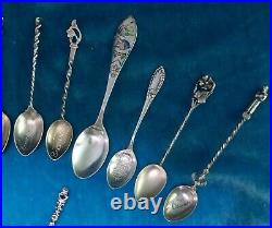 Twenty Antique Continental Grand Tour & America Sterling Silver Souvenir Spoons