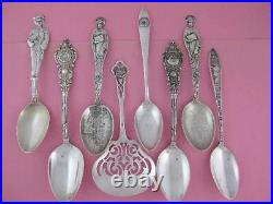 Variety Lot of 8 STERLING Souvenir Spoons COLLEGE & UNIVERSITY figural Nice Ones