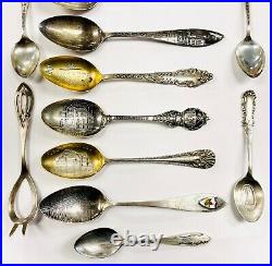 Vintage Antique Sterling SILVER Souvenir Spoon Collection Lot 12 Spoons 5 ozt