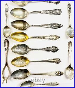 Vintage Antique Sterling SILVER Souvenir Spoon Collection Lot 12 Spoons 5 ozt