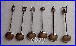 Vintage Complete Set of 6 Lotus Flower 950 Japanese Sterling Silver Spoons