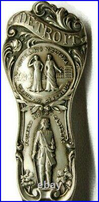 Vintage Detroit Harbor Sterling Collector Spoon Very Ornate Detailed Patina