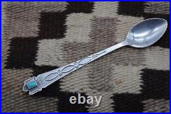 Vintage Harvey Era Navajo Thunderbird & Turquoise Stamped Silver Spoon
