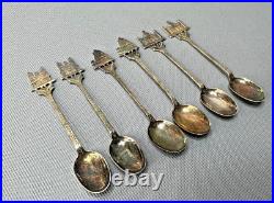 Vintage India Sterling Silver Spoon Set of 6 Meenakshi Taj Mahal Temple 52gr