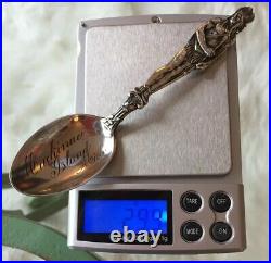 Vintage Indian warrior sterling souvenir spoon Muckinuc Island Mich Watson
