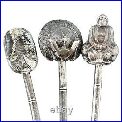 Vintage Japanese Sterling Silver 950 Demitasse Bamboo Spoons Set of 3