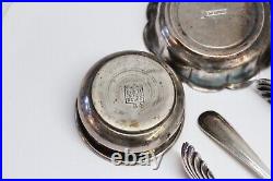 Vintage LOT of ANTIQUE Sterling Silver Tableware Salt Dishes, Spoons, Etc