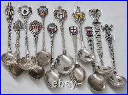 Vintage Lot of 12 Collectible Souvenir Sterling Silver Spoons Venezia London +