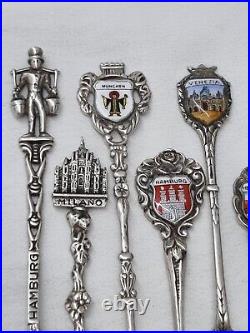 Vintage Lot of 12 Collectible Souvenir Sterling Silver Spoons Venezia London +