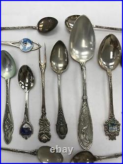Vintage Lot of 16 Vintage Sterling Silver Souvenir Spoons & Forks