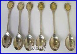 Vintage Mahogany Cased Set Of 12 Silver Spoons British Birds Rare