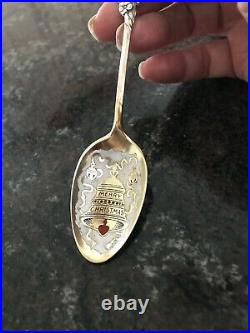 Vintage Merry Christmas Enameled Sterling Silver Spoon withBells & Ornaments