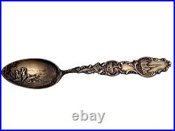 Vintage Philadelphia Souvenir Spoon Penn Treaty Sterling Indian Scene 41.3g 6 L