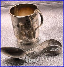 Vintage SIAM Thailand baby cup and spoon sterling