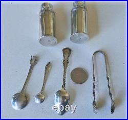 Vintage Sterling Silver Demitasse Souvenir Spoons Tongs Shakers Lot Collection