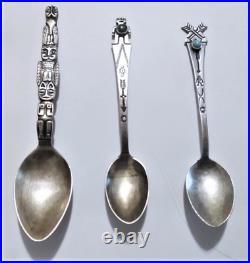 Vintage Sterling Silver Southwest Navajo Demitasse Spoons Lot (2) + Totem Spoon