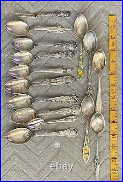 Vintage Sterling Silver Souvenir Spoons And Fork 15-total