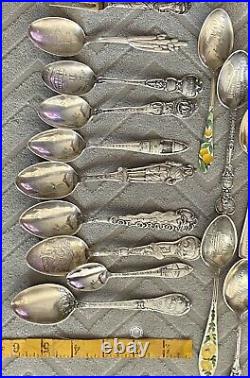 Vintage Sterling Silver Souvenir Spoons And Fork 15-total