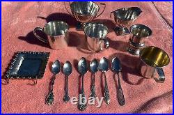 Vintage Sterling Silver Souvenir Spoons Cup Sugar Creamer 520g Scrap or Not Lot