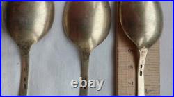 Vintage Teaspoon Coffee Set of 3 Sterling Silver USSR 875 Gilding Hot Enamel Old
