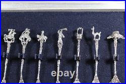 Vintage set of 12, 925 Silver Souvenir Spoon, symbols, sterling 925, in Box