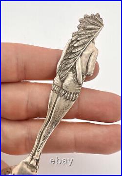 Vtg 1905 Iowa Council Oak Native American Indian Sterling Silver Souvenir Spoon