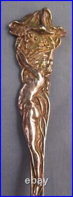 Vtg RARE Art Nouveau Nude Lady No Insurance Against Love Sterling Silver Spoon