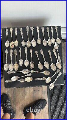 Wonderful Antique Set Of 30 Spoons Sterling Silvers Washington DC And Details