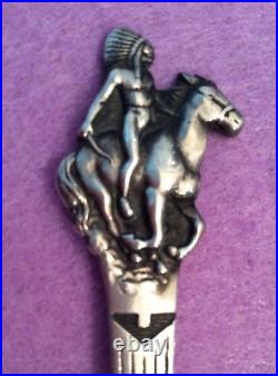 X RARE Native American Indian Riding Horse Tomahawk 5.5 Sterling Souvenir Spoon